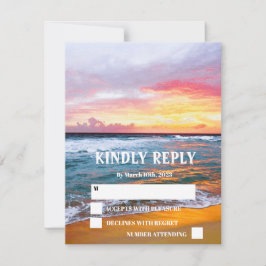 Hochzeitsfeiern am Strand mit tropischem Sonnenunt RSVP Karte