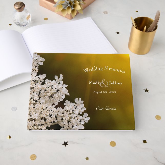 Hochzeitsfeiern der Königin Anne's Lace Wildblume  Gästebuch (Vorderseite Offen)
