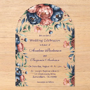 Hochzeitsfeiern für Navy & Copper Peony Wood Acryleinladungen