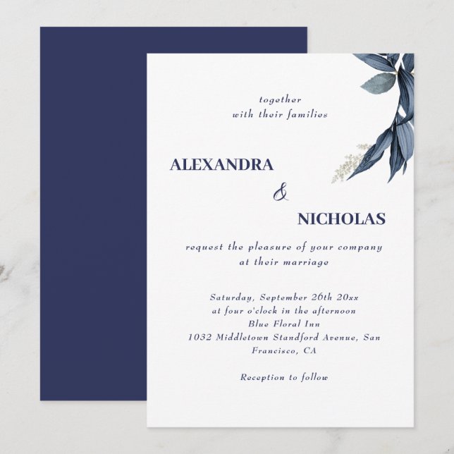 Hochzeitsfeiern in Navy Blue Modern Einladung (Vorne/Hinten)