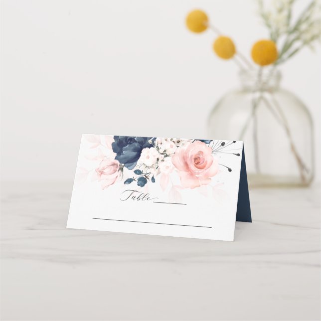 Hochzeitsfeiern in Navy Blue und Blush Pink Platzk Platzkarte (Vorderseite)