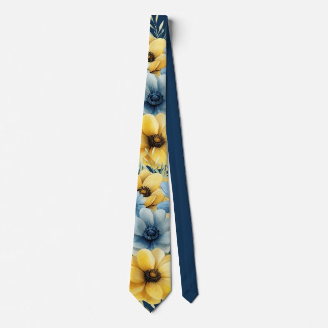 Hochzeitsfeiern in Navy Blue und Yellow Florals Go Krawatte (Vorderseite)