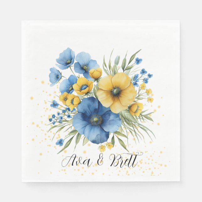 Hochzeitsfeiern in Navy Blue und Yellow Florals Go Serviette (Vorderseite)