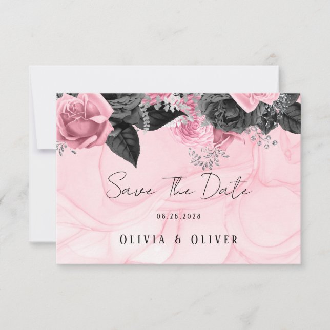 Hochzeitsfeiern in Pink und Schwarz Save The Date (Vorderseite)