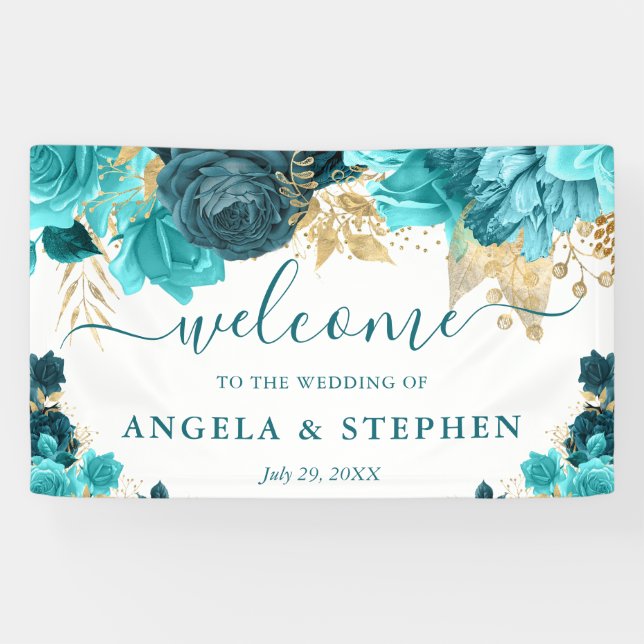 Hochzeitsfeiern mit Aquamariner Wasserfarbe und Go Banner (Horizontal)