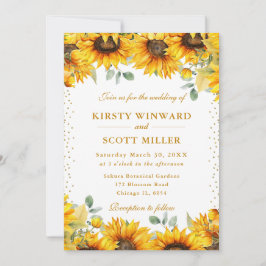 Hochzeitsfeiern mit Aquarellblumen und Goldenem Gl Einladung