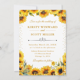 Hochzeitsfeiern mit Aquarellblumen und Goldenem Gl Einladung