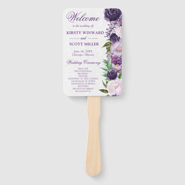 Hochzeitsfeiern mit Aquarellcreme und violetten Bl Fächer (Vorderseite)