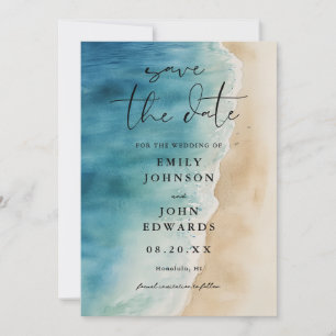Hochzeitsfeiern mit blauem Ozean Save The Date