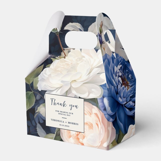 Hochzeitsfeiern mit blauem und düsterblütigem Rosa Geschenkschachtel (Vorderseite)