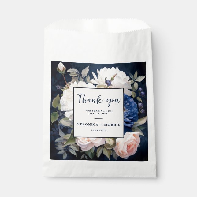 Hochzeitsfeiern mit blauem und düsterblütigem Rosa Geschenktütchen (Vorderseite)