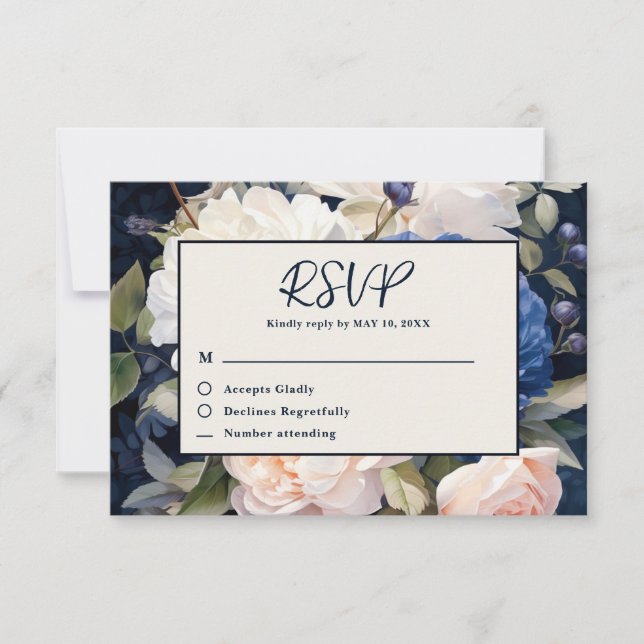 Hochzeitsfeiern mit blauem und düsterblütigem Rosa RSVP Karte (Vorderseite)