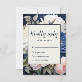 Hochzeitsfeiern mit blauem und düsterblütigem Rosa RSVP Karte