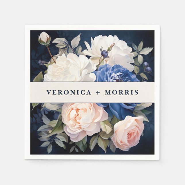 Hochzeitsfeiern mit blauem und düsterblütigem Rosa Serviette (Vorderseite)