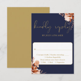 Hochzeitsfeiern mit blauen und goldenen Blumen RSVP Karte