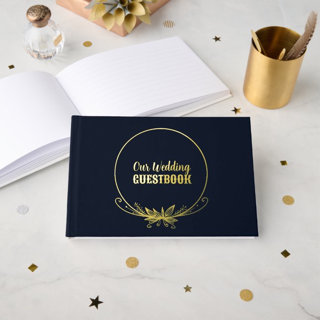 Hochzeitsfeiern mit Blauen und Goldflöten Gästebuch (Vorderseite Offen)