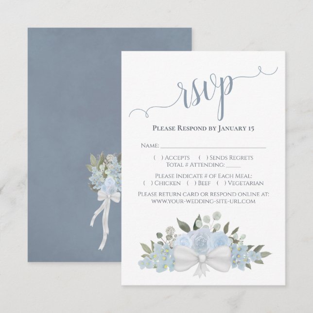 Hochzeitsfeiern mit blauen Wasserfarben und blühen RSVP Karte (Vorne/Hinten)
