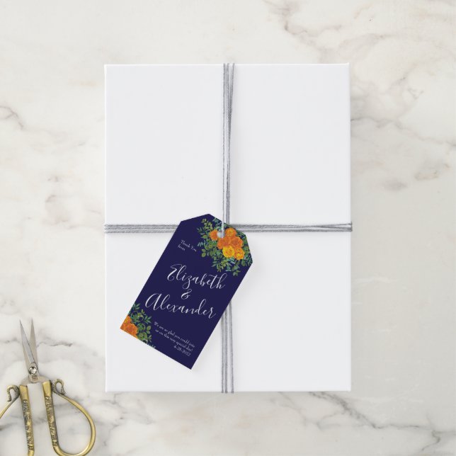 Hochzeitsfeiern mit Blauer Rose und Orangen Geschenkanhänger (Mit Garn)
