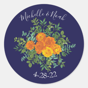 Hochzeitsfeiern mit Blauer Rose und Orangen Runder Aufkleber