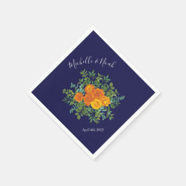 Hochzeitsfeiern mit Blauer Rose und Orangen Serviette
