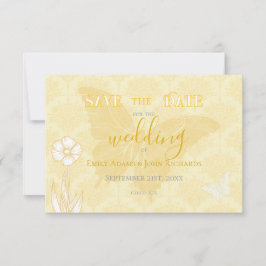 Hochzeitsfeiern mit gelben Blumen und Schmetterlin Save The Date