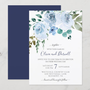 Hochzeitsfeiern mit hellblauer Wasserfarbe Marin Einladung