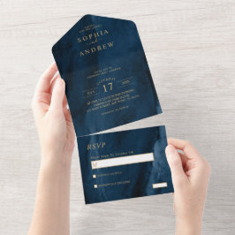 Hochzeitsfeiern mit Navy Blue & Gold in einer Einl All In One Einladung