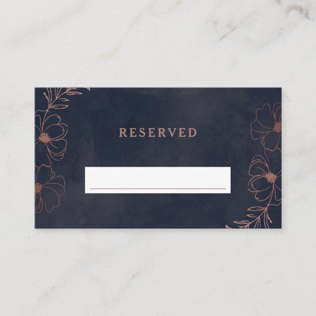 Hochzeitsfeiern mit Navy Blue & Rose Gold vorbehal Platzkarte (Vorderseite)