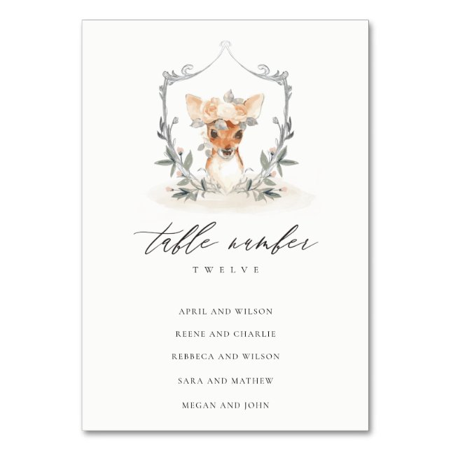 Hochzeitsfeiern mit niedlichem Dusky Deer Floral W Tischnummer (Vorderseite)