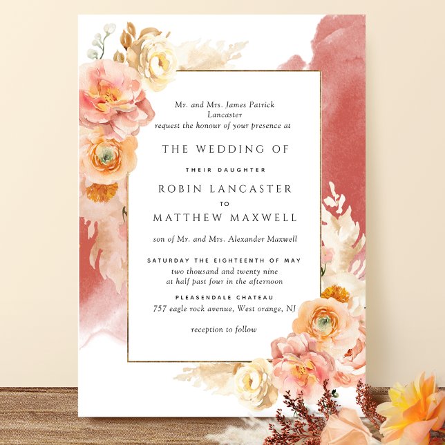 Hochzeitsfeiern mit orangefarbenem Rostpfirsiche Einladung (Von Creator hochgeladen)