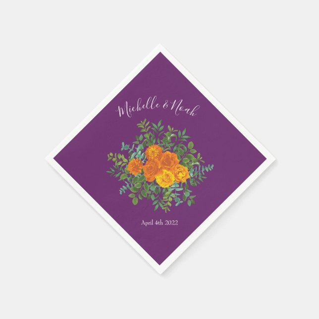 Hochzeitsfeiern mit Orangen und Lila Pflaumenblätt Serviette (Ecke)