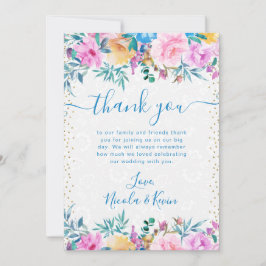 Hochzeitsfeiern mit rosa und blauen Blumen Dankeskarte