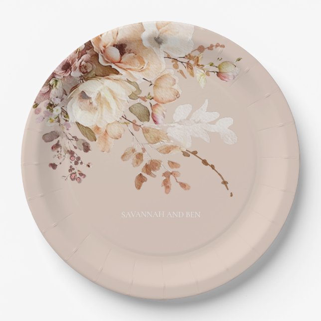 Hochzeitsfeiern mit Wasserfarben-Blush-Brautparty Pappteller (Vorderseite)