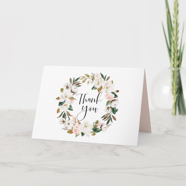 Hochzeitsfeiern mit Watercolor Magnolias und Cotto Dankeskarte (Vorderseite)