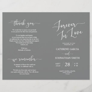 Hochzeitsfeierprogramm, Elegantes Script Gray