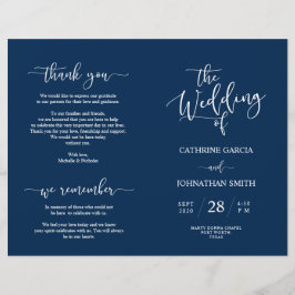 Hochzeitsfeierprogramm, Elegantes Skript Navy Blue