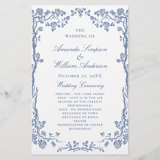 Hochzeitsfeierprogramm für Elegante Blühende (Vorderseite)