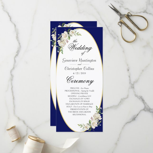 Hochzeitsfeierprogramm für Elegante Boho Blue Flor Programm (Vorderseite/Rückseite Beispiel)