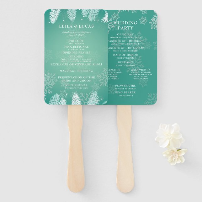 Hochzeitsfeierprogramm für Elegante Winter Fächer (Vorne und Hinten)