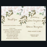 Hochzeitsfeierprogramm für Elfenbein<br><div class="desc">Dieses elegante Hochzeitsfeierprogramm hat ein wunderschönes Blumendesign in Weiß und Rosa, Set auf Elfenbeinhintergrund. Alle Informationen können personalisiert sein, um Ihre Anforderungen zu Anzug. Editieren Sie einfach die entsprechenden Textfelder. Schriftart und Schriftart können auf Wunsch auch verändert werden. **Bitte beachten Sie, dass die Papierprogramme flach ausgeliefert werden und zum Erstellen...</div>