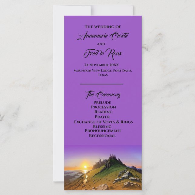 Hochzeitsfeierprogramm für Mountain & Sunset (Vorderseite)
