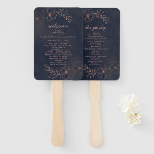 Hochzeitsfeierprogramm für Navy Blue & Rose Gold Fächer