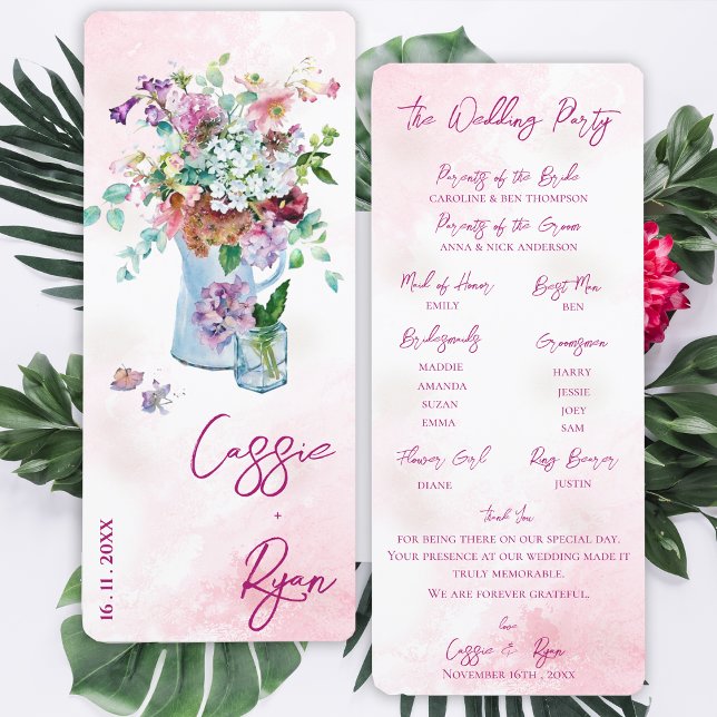 Hochzeitsfeierprogramm für Wasserfarben-Wildblume Einladung (Watercolor Floral Wildflower Wedding Party Program)