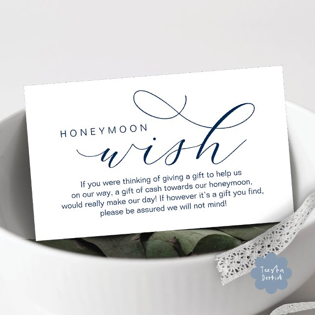 Hochzeitsfeiertage, Fonds, Modernes Minimum Begleitkarte (Wedding Honeymoon Fund, Wish, Cash, Modern romantic minimalist Enclosure Card in Navy Blue)