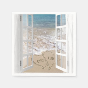 Hochzeitsfenster am Strand mit Herz Serviette