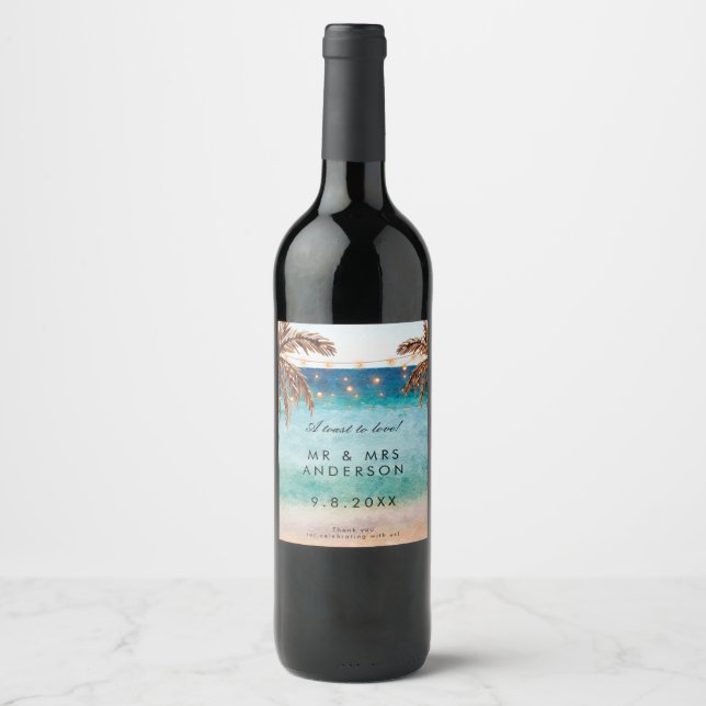 Hochzeitsflasche für den tropischen Strand Weinetikett (Vorderseite)