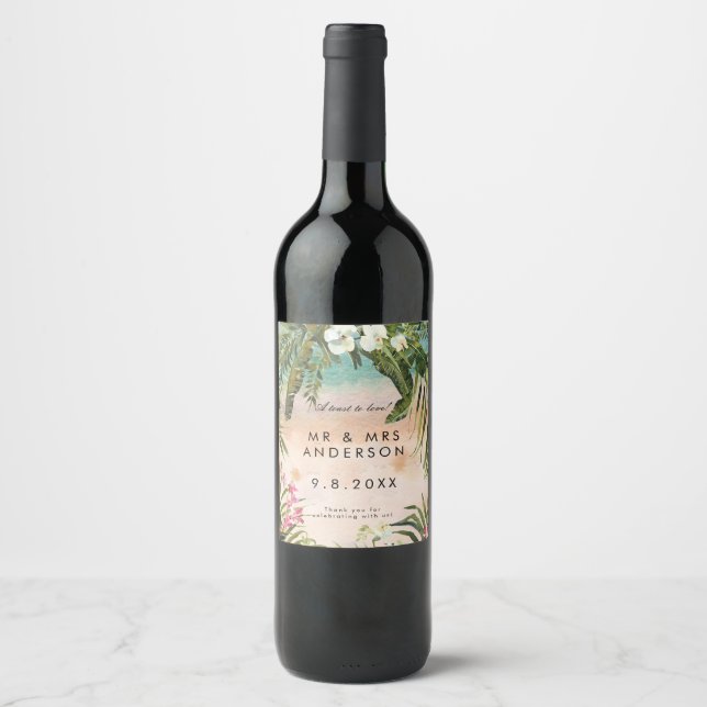 Hochzeitsflasche für den tropischen Strand Weinetikett (Vorderseite)