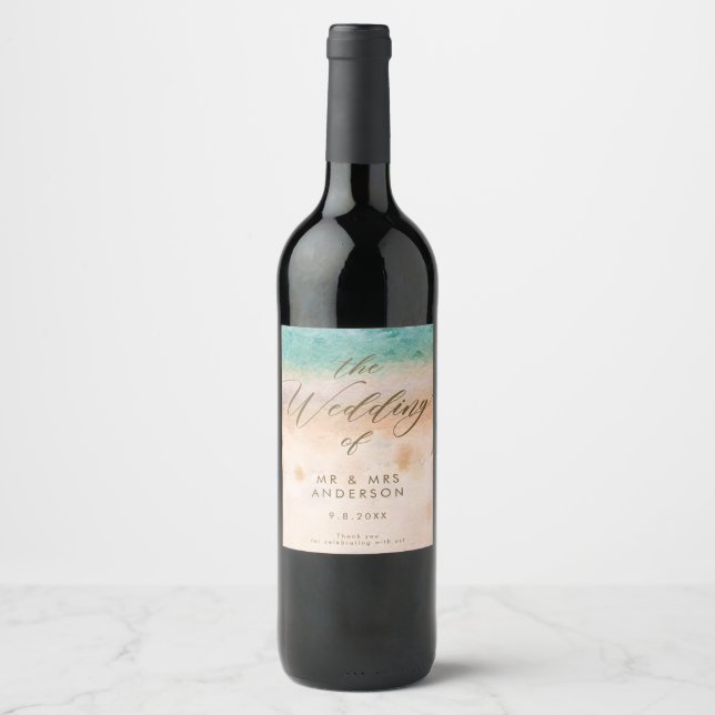 Hochzeitsflasche für den tropischen Strand Weinetikett (Vorderseite)