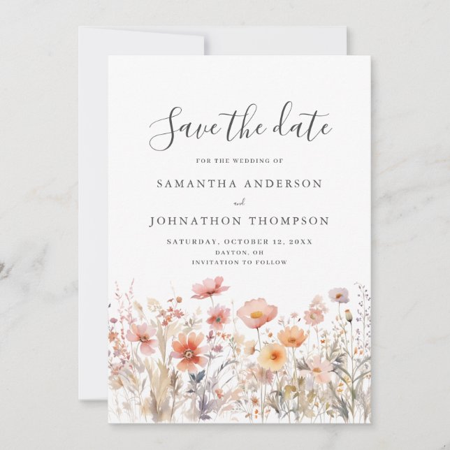 Hochzeitsflasche mit floraler Wildblume Save The Date (Vorderseite)