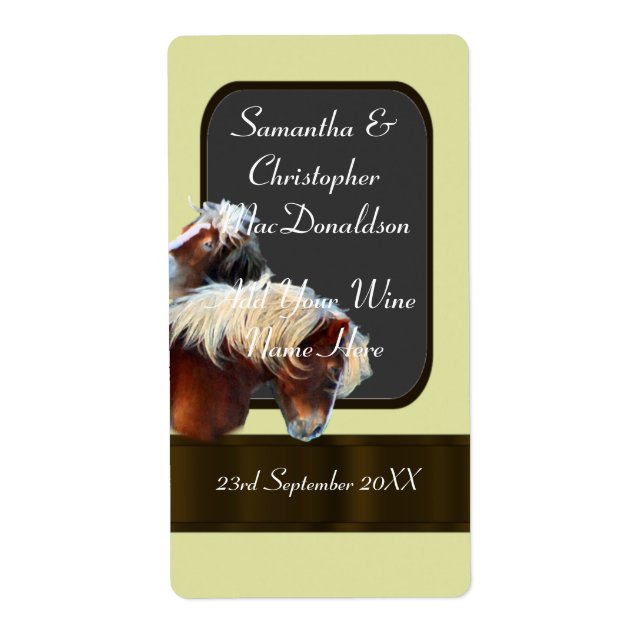 Hochzeitsflasche mit Pferd und Pony (Vorne)